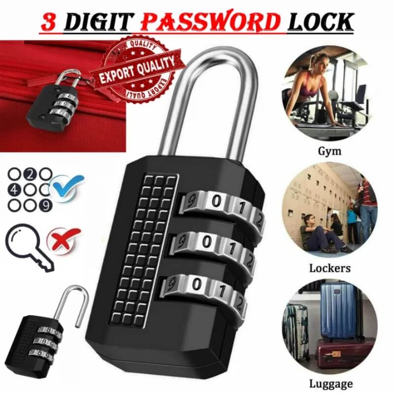 Resettable 3 digit combination padlock