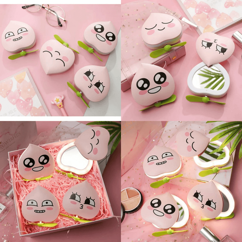 Heart shape lighting makeup mirror with mini fan