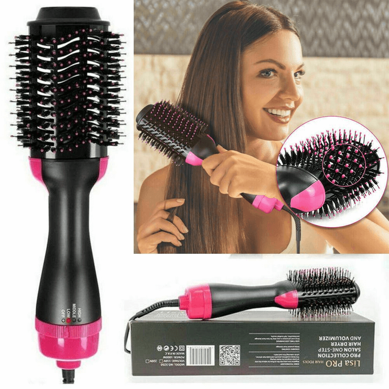 Hair dryer and volumizer one step curling brush