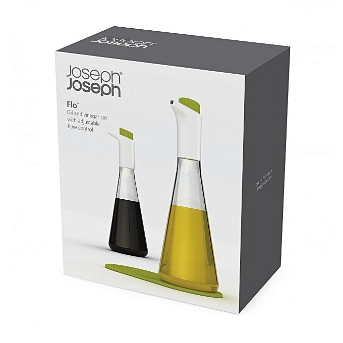 Oil - vinegar cruet set with adjustable flow control - green