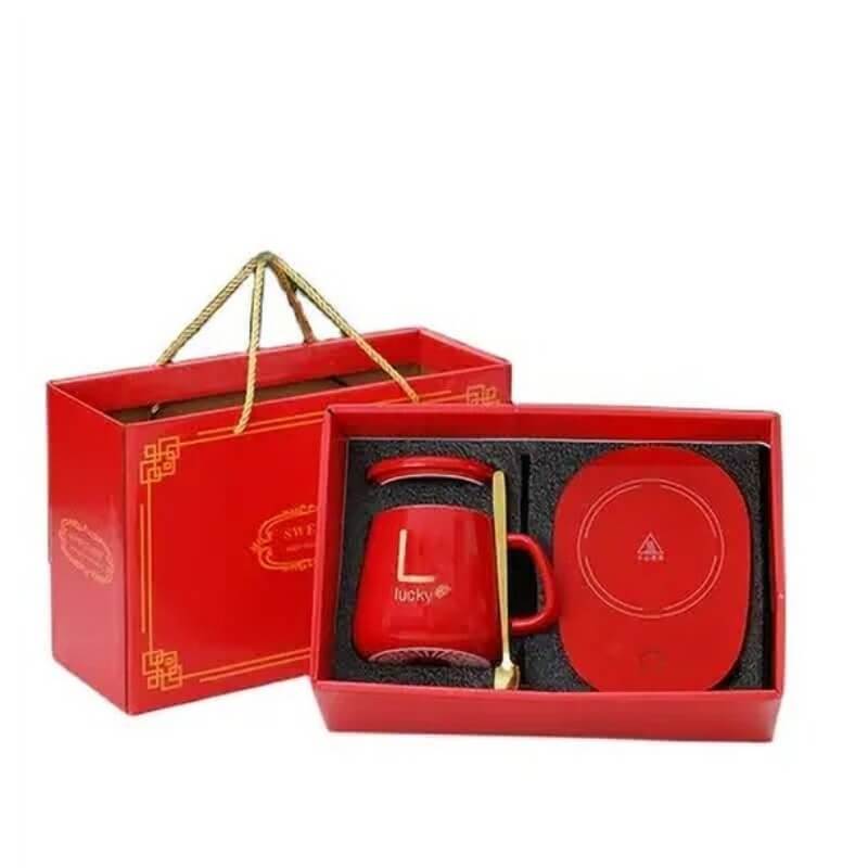 Ceramic mug red color with temperature control plate