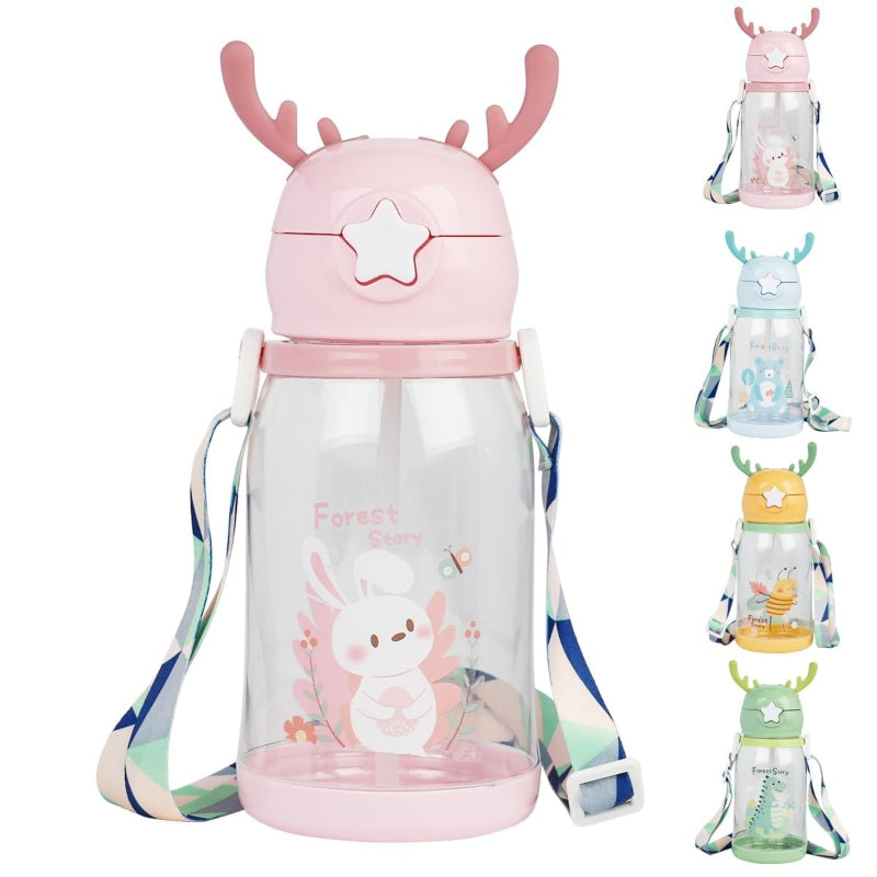 Kids cartoon drinking bottle with straw