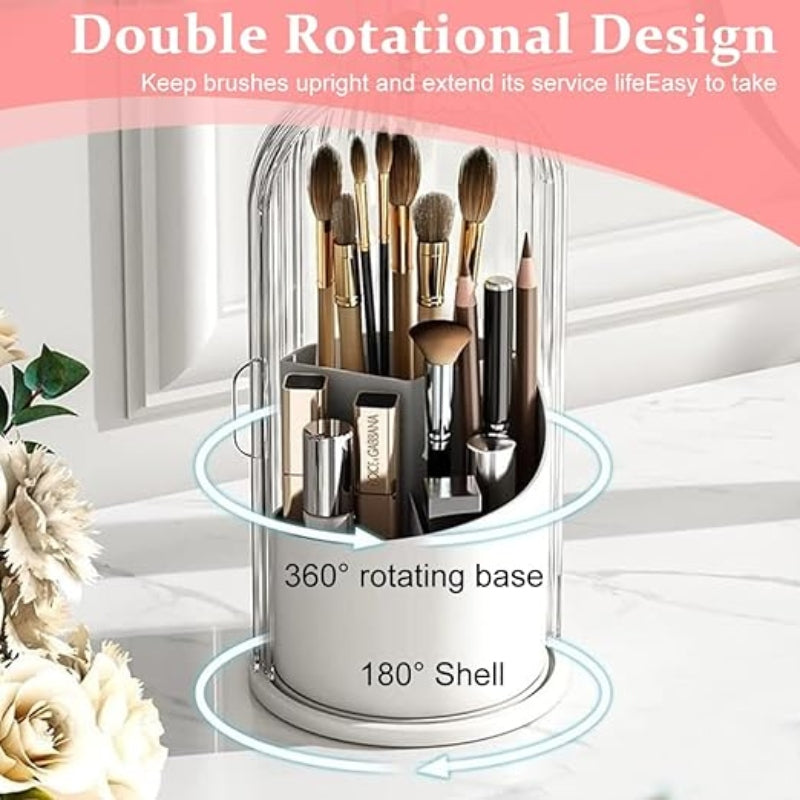 360 Rotating Clear Dustproof Makeup Brushes Organizer