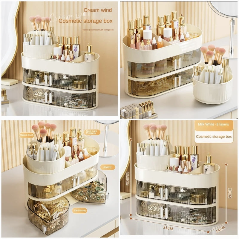 Detachable makeup organizer with three layers