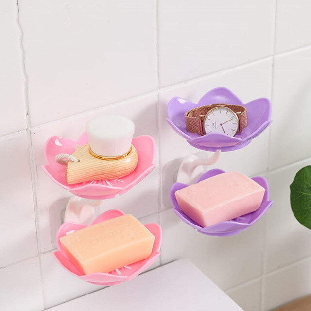 Wall mounted double layer lotus flower shaped soap holder