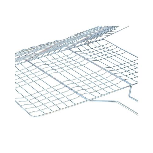 Chrome plated barbecue grill net basket + wood handle- large