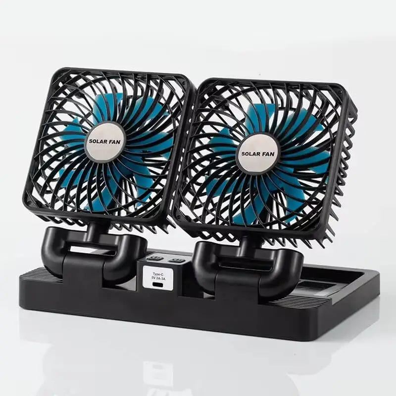 Solar rechargeable dual fan