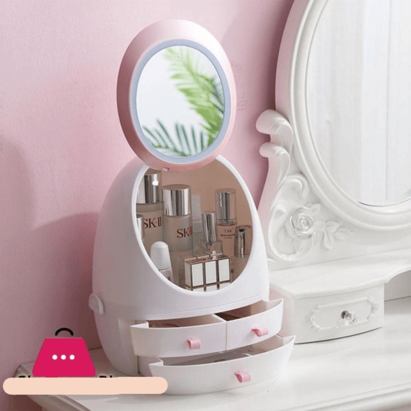 360 rotating led mirror makeup organizer