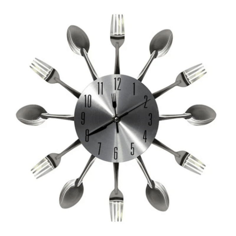 Silver fork spoon kitchen cutlery wall clock