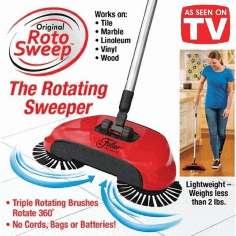 Cordless hard floor manual roto sweeper
