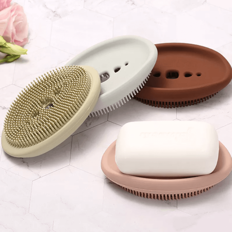 3 pcs 2 in 1 silicone cleaning brush and caddy