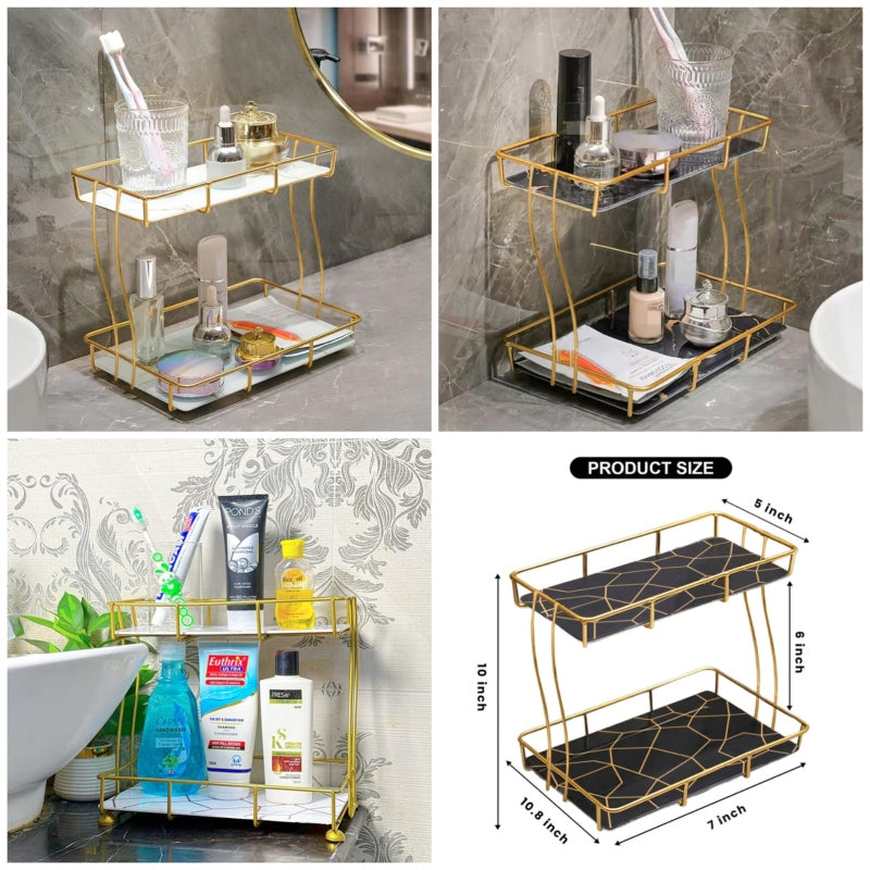 2 Tier Rectangular Golden Vanity Stand