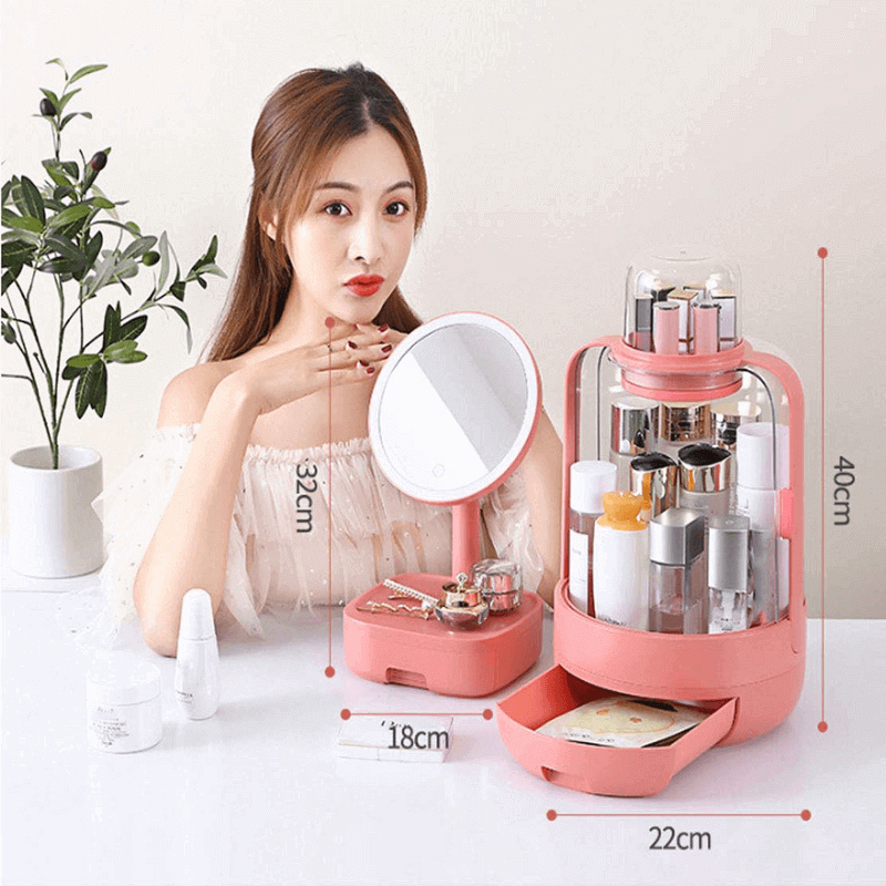 Full moon led mirror cosmetic storage box