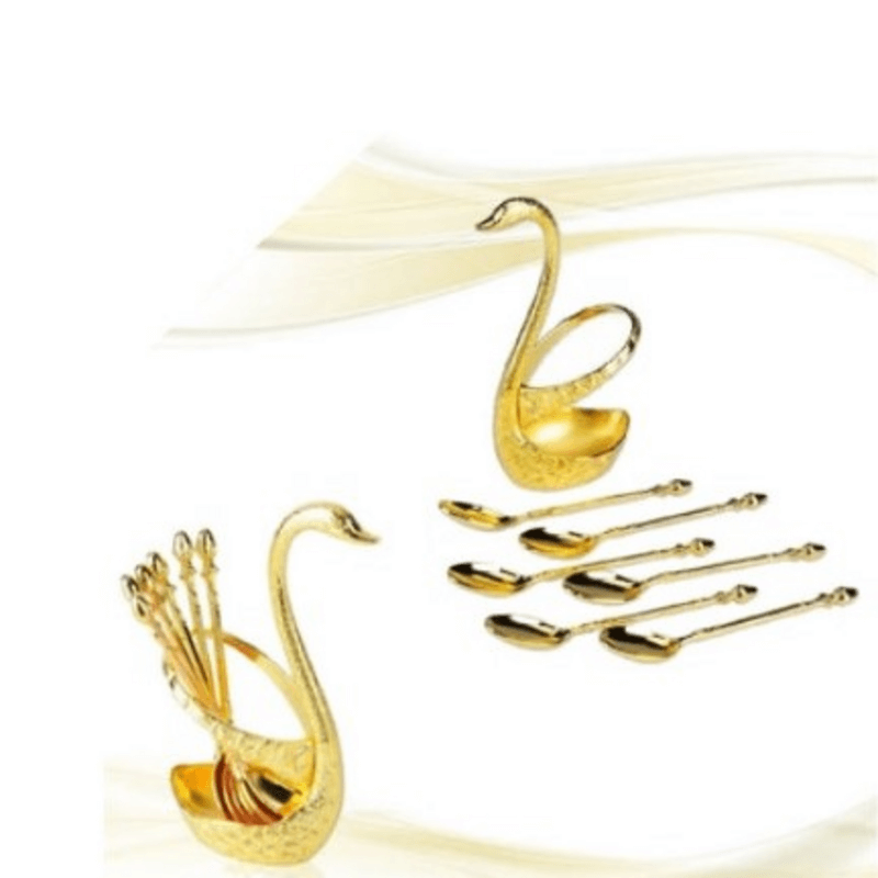 Artistically crafted gold swan table spoon set