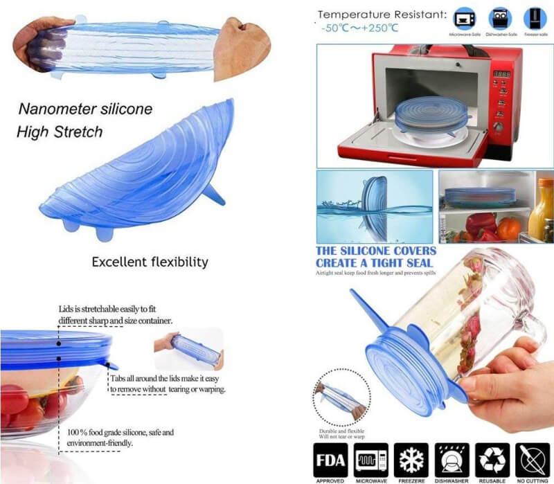 6 pieces silicone covers lids