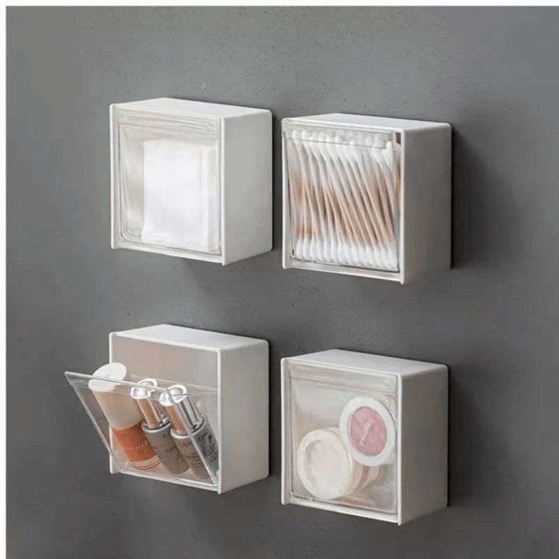 Self adhesive storage box flip top organizer