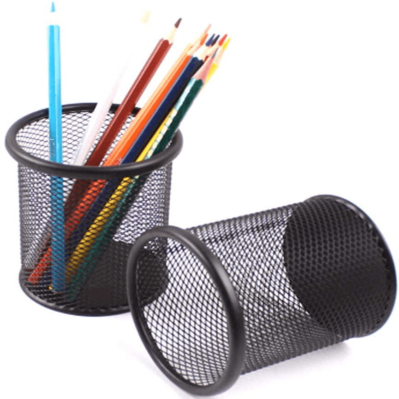 2pc black metal stand mesh style pen holder