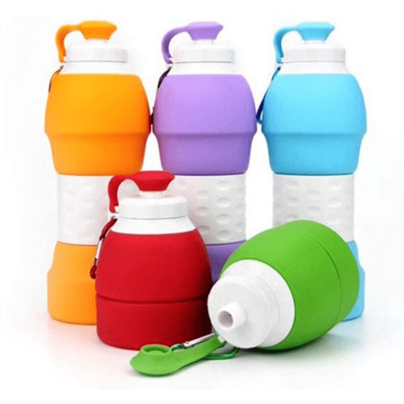Collapsible silicone water bottle leakproof