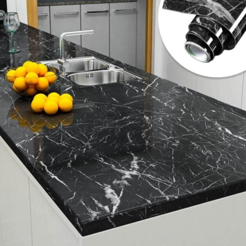 Self adhesive furniture sticker (black marble)