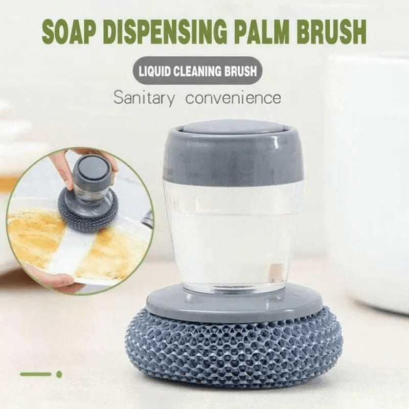 Kitchen soap dispensing palm brush