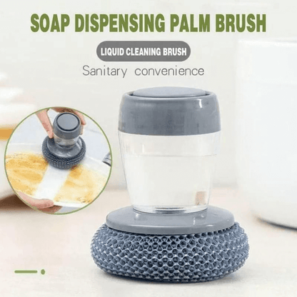 Kitchen soap dispensing palm brush