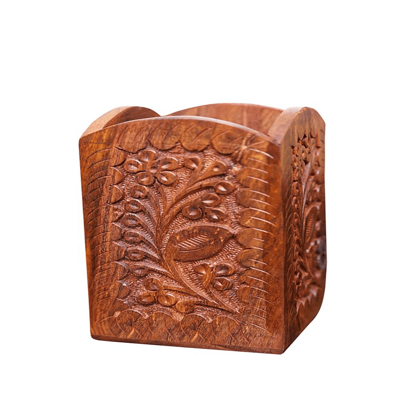 Wooden pen holder round  -- brass engraving