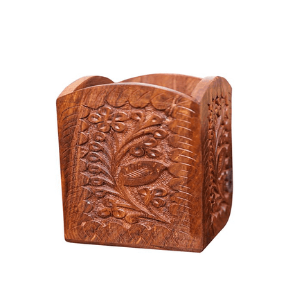 Wooden pen holder round  -- brass engraving