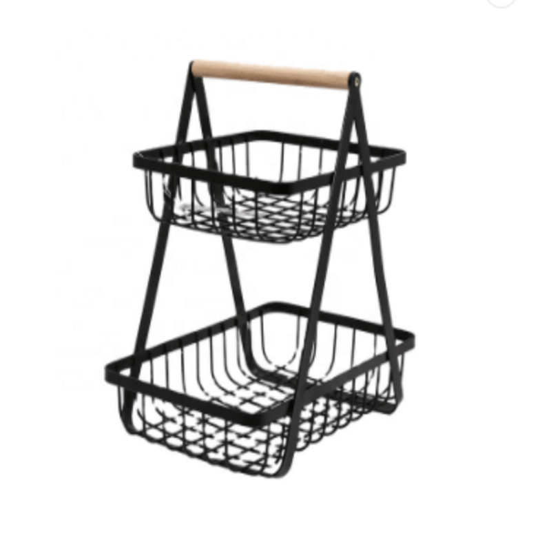 2layer iron basket with wooden handle