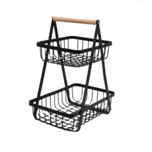 2layer iron basket with wooden handle