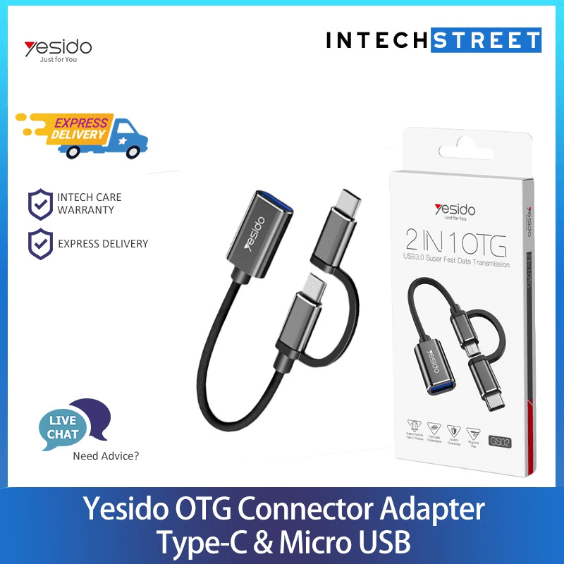 Yesido otg adapter type-c android two-in-one usb (gs02 black)