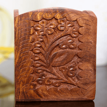 Wooden pen holder round  -- brass engraving