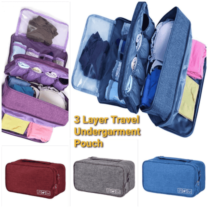 Triple layer travel underwear toiletry bag