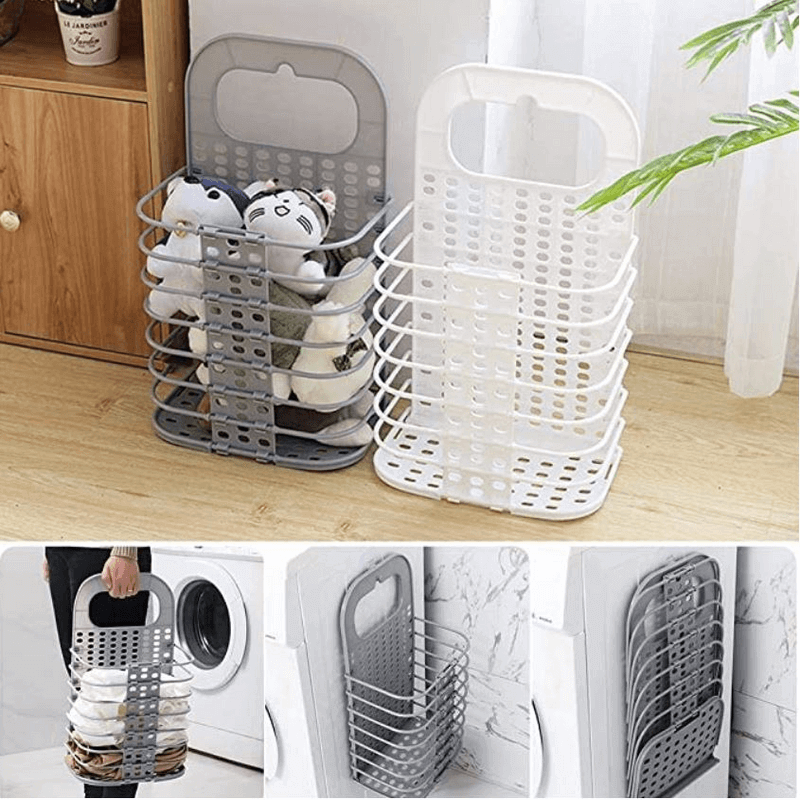Foldable bathroom hanging mesh laundry basket 