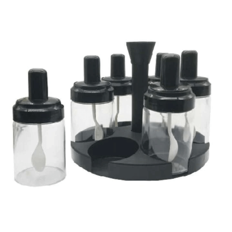 6 in 1 spice condiments bottles container with rotating rack