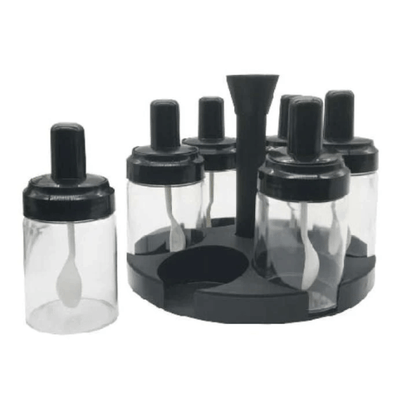 6 in 1 spice condiments bottles container with rotating rack