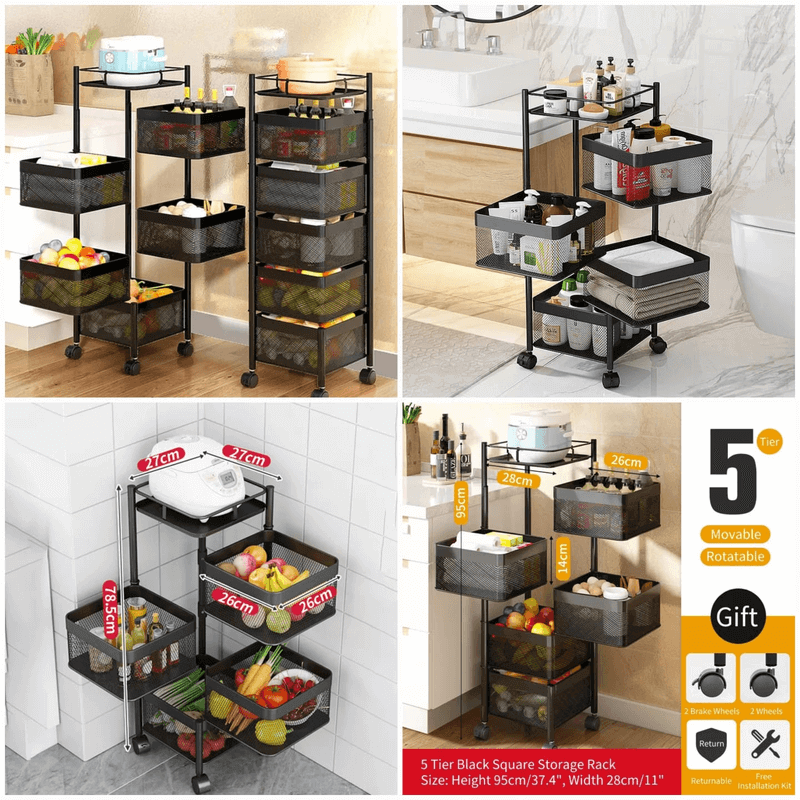 5 layer rotating square kitchen storage trolley