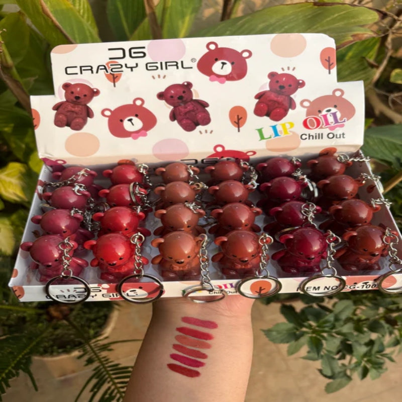 Pack of 6 Pcs Set Cute Teddy Bear Matte Glosses Bling glow