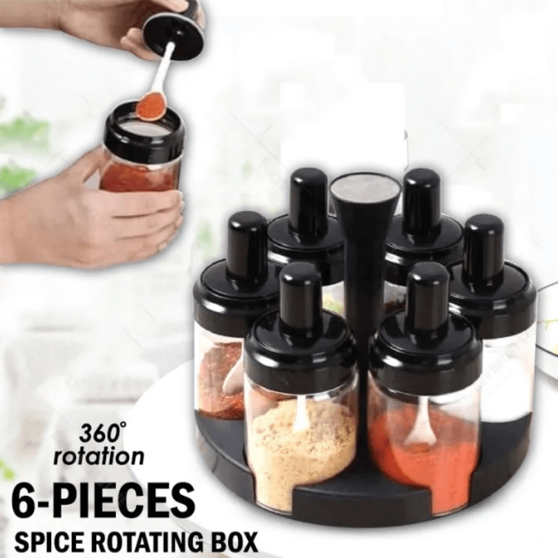 6 in 1 spice condiments bottles container with rotating rack