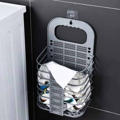 Foldable bathroom laundry basket wall mounted