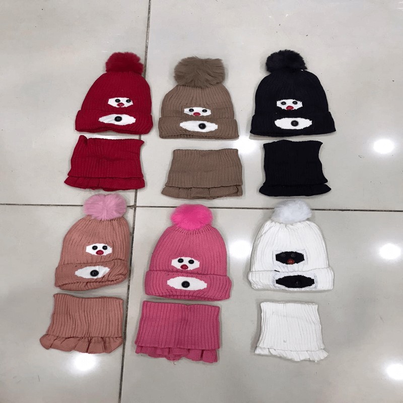2 pcs set high quality cartoon face winter cap