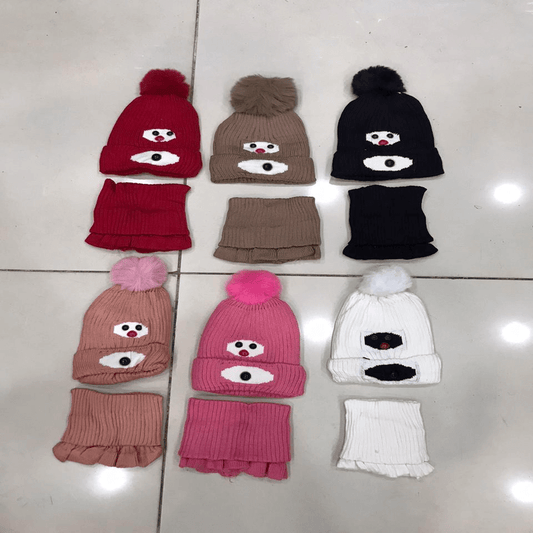 2 pcs set high quality cartoon face winter cap