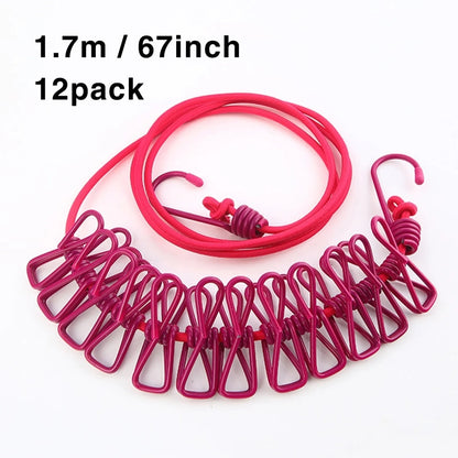Portable Elastic Rope Washing Line With 12 Clips