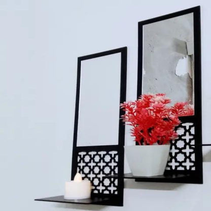 Wooden Frame Acrylic Mirror Shelf  With 1 Pc of flower pot