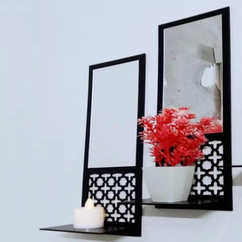 Wooden Frame Acrylic Mirror Shelf  With 1 Pc of flower pot