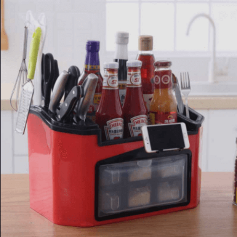 Multi-function kitchen rack condiment storage box
