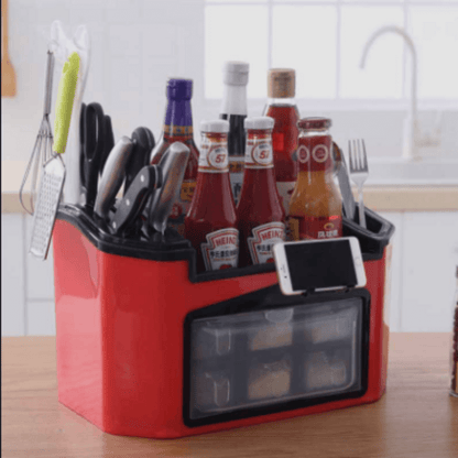 Multi-function kitchen rack condiment storage box