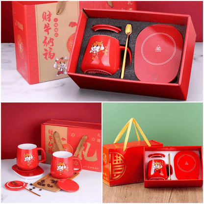 Ceramic mug red color with temperature control plate