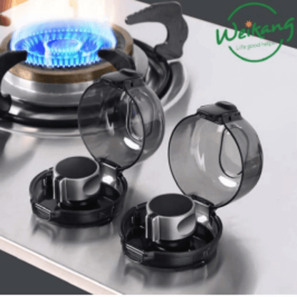 Pair of universal kitchen gas stove knob covers with lock - black