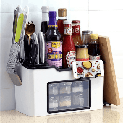 Multi-function kitchen rack condiment storage box