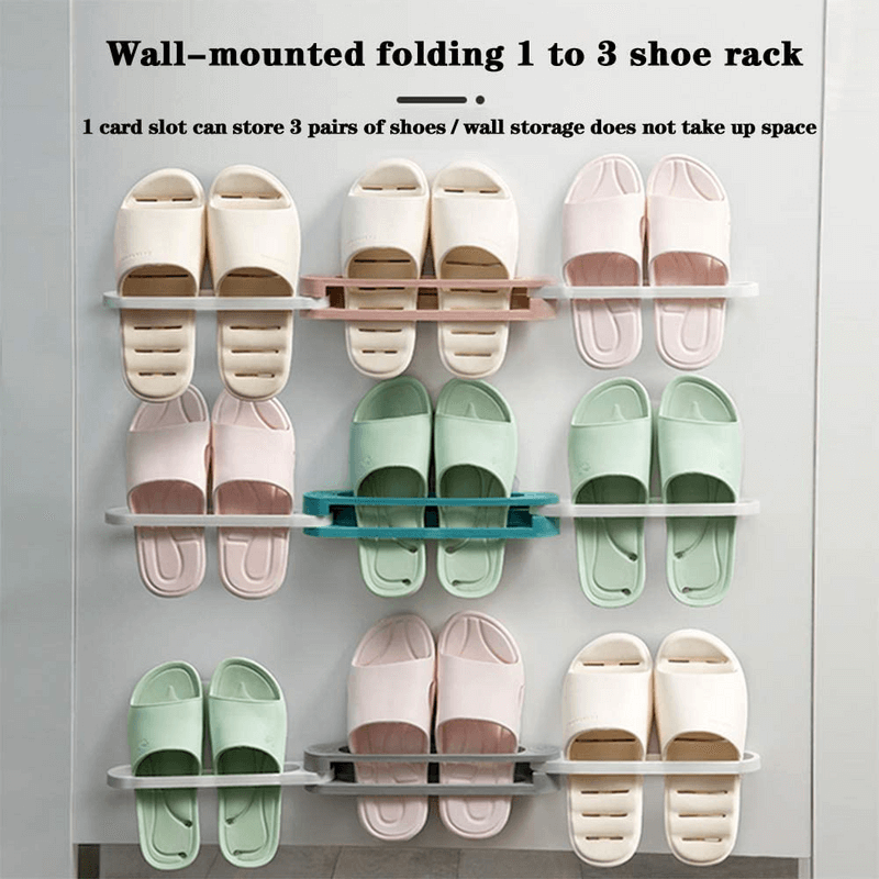 Adjustable space saving wall rack for slippers 